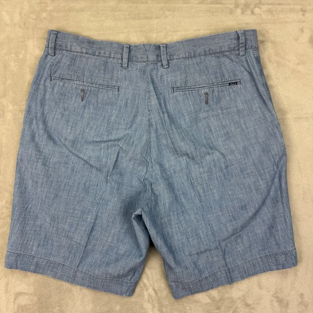 Polo Ralph Lauren‎ Shorts Mens 33 Blue Classic Fit Chambray Cotton Casual Prep